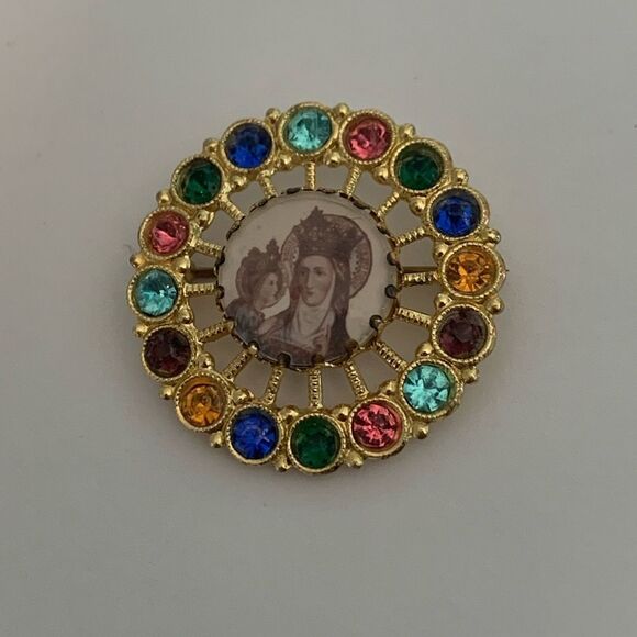 Vintage Saintly Bejewelled Medallion Brooch - Picture 1 of 10